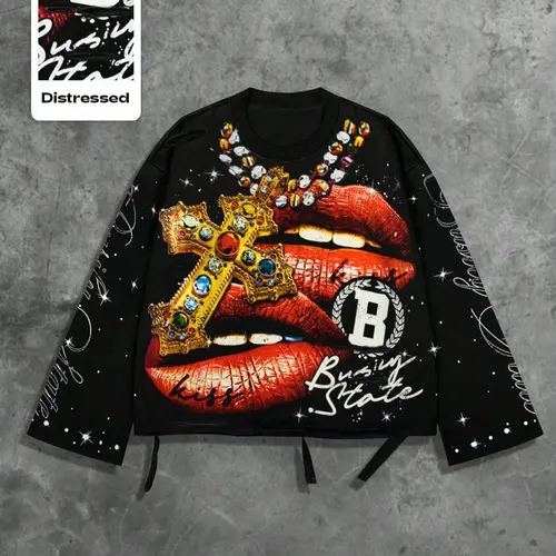 Men's Vintage Street Style Saint Graphic Print Long Sleeve Round Neck T-Shirt, Loose-Fitting Short Fit, Fall 2000s Fashion, Streetwear, Casual Clothes