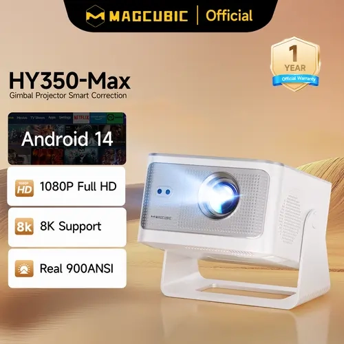 HY350MAX 900ANSI Lumen Portable Smart Projector - Native 1080P, Auto Focus, 8K Decode, Android 14, Allwinner H726, 15W HiFi Audio, Dual WiFi6, BT5.4, 1.0:1 Short Throw, Wireless, Obstacle Avoid, for Home Cinema, Bedroom, with Mount & Screen Compatibility