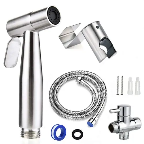 Stainless Steel Rust-Resistant Handheld Bidet Sprayer for Toilet Kit - Wall Mounted, Easy-Install Attachment with Hose, Water Spray Nozzle, Handle & Bidet Parts for Personal Care