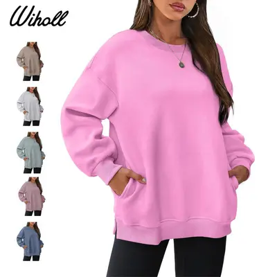 WIHOLL Womens Oversized Sweatshirts Crewneck Long Sleeve Tops Fleece Pullover Fall Fashion Clothes with Pocket