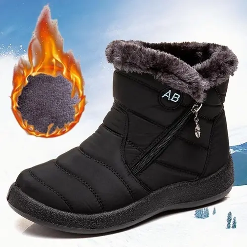 Women's Winter Ankle Snow Boots - Fur-Lined, Waterproof Nylon, Rubber Sole Footwear for Outdoor Walking, Basic Street Party Cuban Style, Black