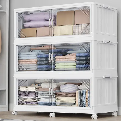 BROVIEW Collapsible Plastic Stackable Accordion Magnetized Bins with Lids - Extra Large Organizer for Closet, Massive Capacity Containers for Home Storage Organization, V60