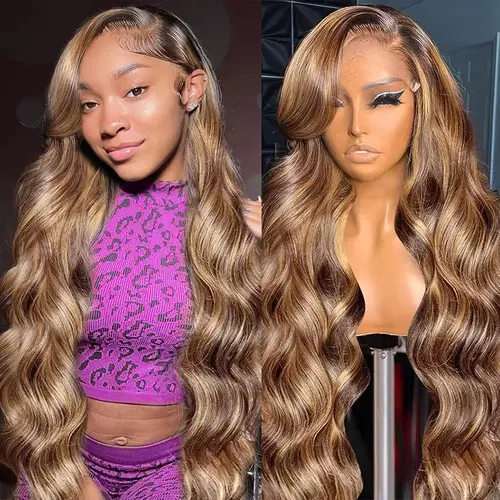【30 Inch Only $119】 Honey Blonde Ombre Lace Front Wig Human Hair 13x6 HD Lace Front Wig 4/27 Highlight Ombre Body Wave Lace Frontal Wigs Human Hair Pre Plucked with Baby Hair