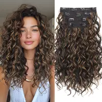AISI HAIR Women's Clip in Hair Extensions - 4PCS 16in Curly Wave, Soft Synthetic Fiber, Heat Resistant, Natural Lace Weft, Tangle-Free Curls, Secure Clip Hold, Accessories for Women (Everyday & Graduation Use)