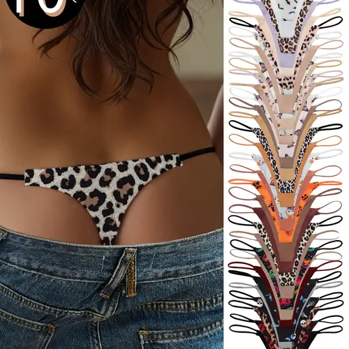 Women's Sexy Leopard Print Thong Set, Soft Comfortable Breathable Quick-Dry Underwear, Random Color, Low Waist Design Comfy Panties, Knicker for All-Season Wear, Leopard Print Panty