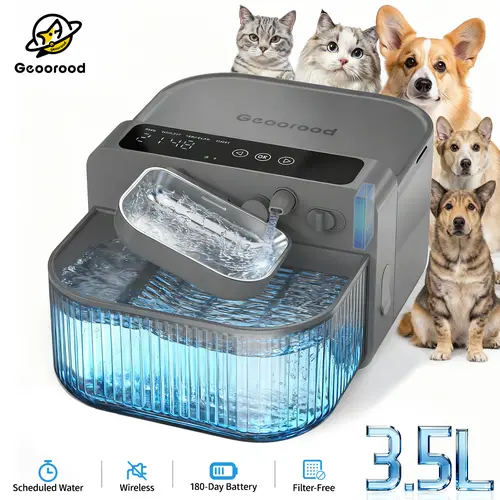 【Geoorood】Automatic Cordless Pet Water Feeder & Food Feeder - 180-Day Cordless Freedom, 3.5L Water Tank + 2L Food Tank, 304 Stainless Bowl Resists Bacteria, Wastewater Separation, Filter-Free, Self-Refilling, Ideal for Cats & Dogs, Bedroom & Living Room