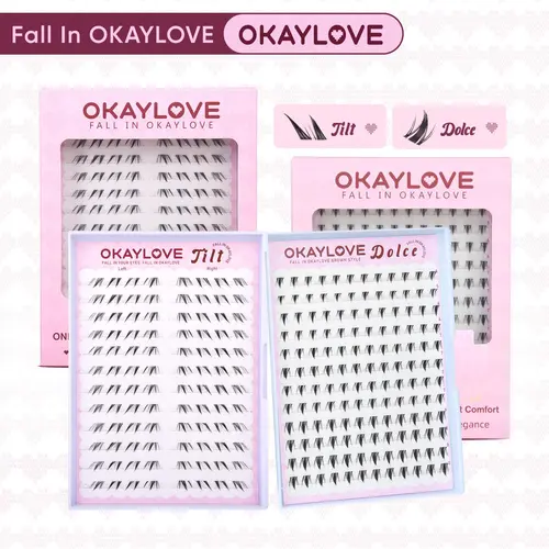 OKAYLOVE Invisible Band Bottom Cluster Lashes, Lightweight Wispy DIY Eyelash Extensions with Soft Fibers, Strong Hold, Volumized Natural Individual False Eyelashes for Makeup (Dolce-Tilt DealsForYouDays), Eyelashes Extensions
