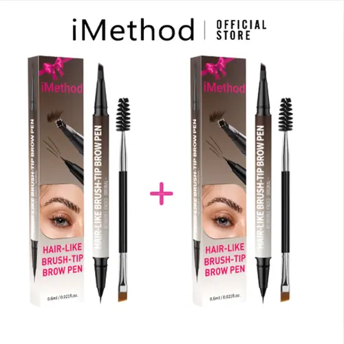 iMethod 2pcs Dual-Ended 4D Brush Tip Waterproof Eyebrow Pencils - Hair-Like Strokes, Safe Ingredients (Propylene Glycol, Laureth-20), 3D Outlining, 4D Lines, Long-Lasting Natural Looking Brows, Suitable for All Skin Types, Brow Pencil With Hair Like Strok