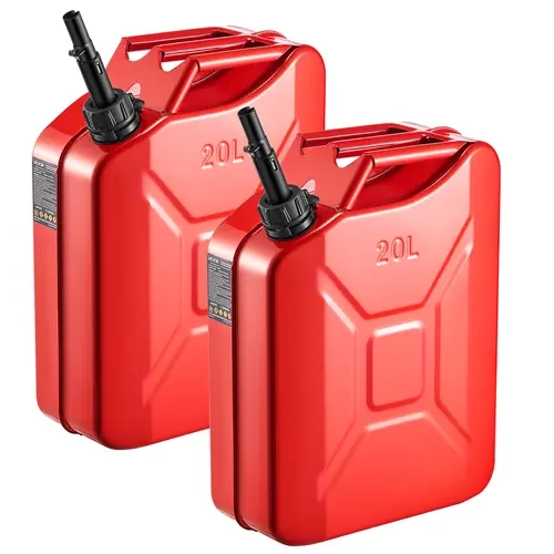 VEVOR Cold-Rolled Steel Gas Cans (2 Packs, Red), 5.3gal Leakproof Fuel Jerry Cans with Seal Ring Guards Fuel, Spout, Comfort Handle, 6L/min Max Flow Rate, Corrosion-Resistant, 14.2x7.1x20.1in, for Boating, Drivers