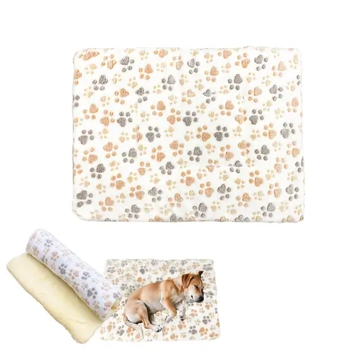 Ultra-Soft Fleece Cartoon Paw Print Pet Bedding - Plush Blanket, Indoor Cozy Dog Bed, Versatile Christmas Gift Option