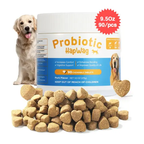 HAPWAG 8-in-1 Pork Flavor Chewable Dog Probiotics - 90 Count Canine Nutritional Supplement, Gut Health Support, Digestive & Immune Boost, Premium Ingredients