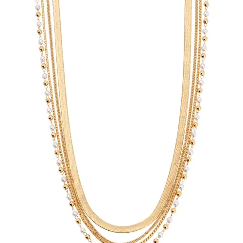 All the Chains Pearl Layered Necklace – 18K Gold Plated Multi Layer Necklace with Freshwater & Glass Pearls | Adjustable Statement Jewelry for Women