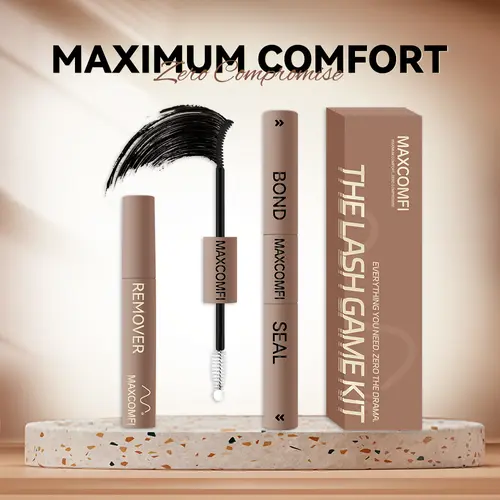 Maxcomfi 3-IN-1 Bond-Seal-Remover Black Glue Duo Set - Cosmetic Liquid Lash Adhesive, Sensitive Eyes Safe, Water Resistant & Adhesion False Eyelashes & Adhesives, Pool Ready, Latex-Free Polyacrylic Ester, Makeup Remover for Lash Clusters