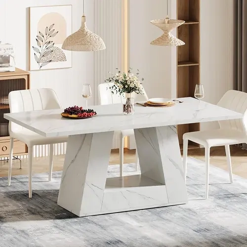 Tribesigns Modern Faux Marble Dining Table for 4-6 People, 63" Rectangular Table with Sturdy Base, Ideal for Kitchen & Living Room