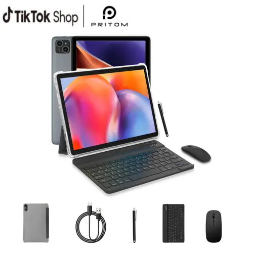 [Stock Up] PRITOM 10.1-inch Tablet Set, 8(4+4)GB RAM, 128GB ROM, 8000mAh Rechargeable Battery, 5V Type-C Charging, Smooth Android OS, Dual Camera, Bluetooth Keyboard, Mouse, Stylus, 2.4G/5G WIFI, Back-to-School Gifts for Parents, Tablets