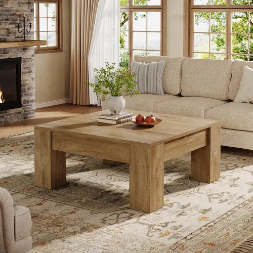 Tribesigns 39-Inch Farmhouse Coffee Table for Living Room, Rustic Wooden Square Table with Sturdy Legs, Easy Assembly