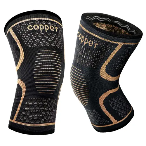 Copper Compression Knee Sleeves 2-Pack - Full Knee-Length Nylon Blend Support, 60% Copper, Non-Slip Grip, Snug Compression for Knee Pain, Arthritis, Running, Sports Recovery, Unisex