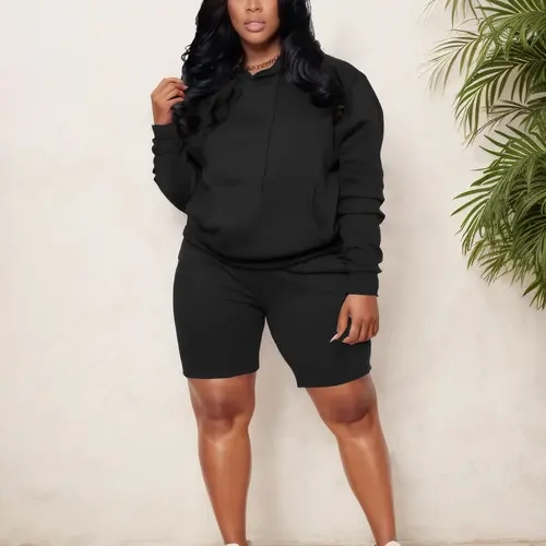 USBoutiqueCHIC Women's Cropped Hoodie & Shorts Set | Oversized Fleece Two-Piece for Streetwear & Loungewear