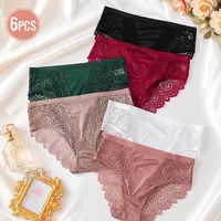 Women's 6-Piece Lace Floral Cotton Briefs Set - High Waist, Seamless, Soft, Breathable, Stretchy, Durable, Comfortable Fabric Lingerie Set, Secure Fit, S-XL, for Everyday, Halloween, Christmas Use