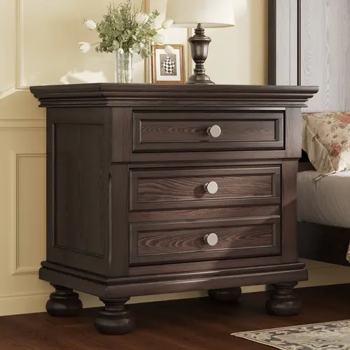 AMERLIFE Fully Assembled Nightstand, Solid Wood Bedside Cabinet with 2 Storage Drawers, Extra Large Traditional End Table for Bedroom & Living Room[TikTokShopFallDealsForYou]