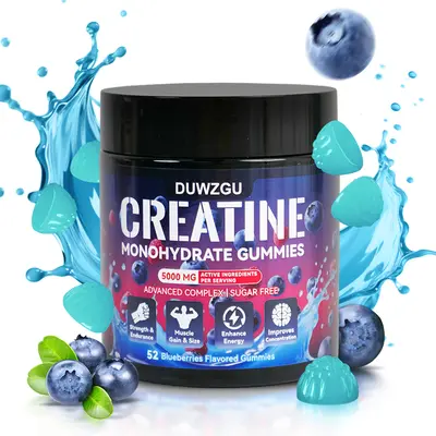 Creatine-Monohydrate Gummies Blueberry Flavor - 5000mg per 4 Tablets for Muscle Support & Energy Boost - Dietary Supplement for Fitness & Healthcare Vitamin Optimum Amino