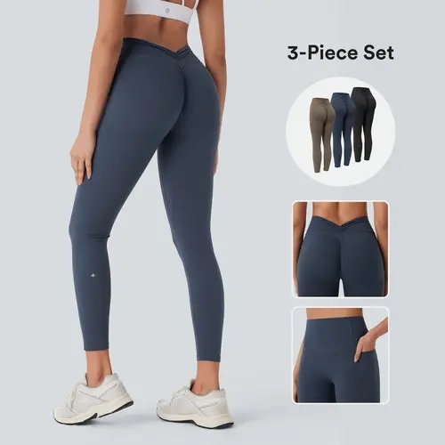 Halara 3-Piece UltraSculpt High Waisted Tummy Control Butt Lifting Ruched Pocket Shaping Yoga Leggings Set
