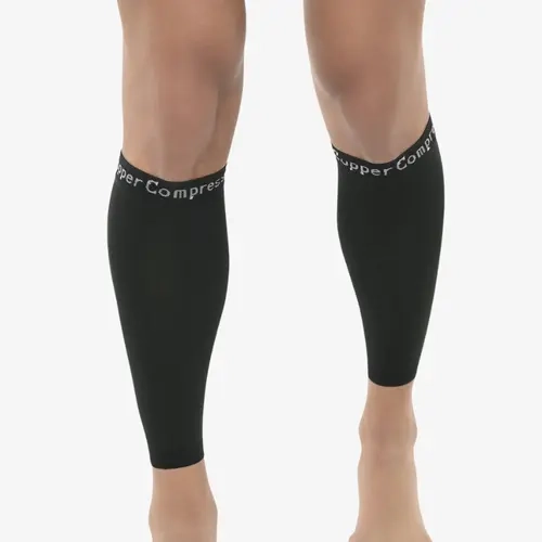 Copper Compression Calf Sleeves Pair Pack - High Compression, Copper Woven Fabric, Antibacterial, Breathable Lower Leg Support for Runners & Active Recovery (Black), S