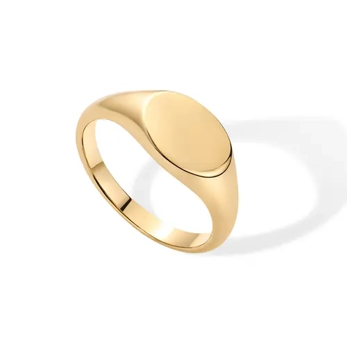 PAVOI 14K Gold Plated Pinky Signet Ring for Women - Lightweight Statement Bands - Chunky Signet Stackable Rings