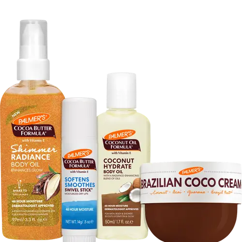 Palmer's Mini Faves Set with Shimmer Radiance Body Oil, Swivel Stick, Brazilian Coco Cream & Coconut Oil for Travel or Gifting