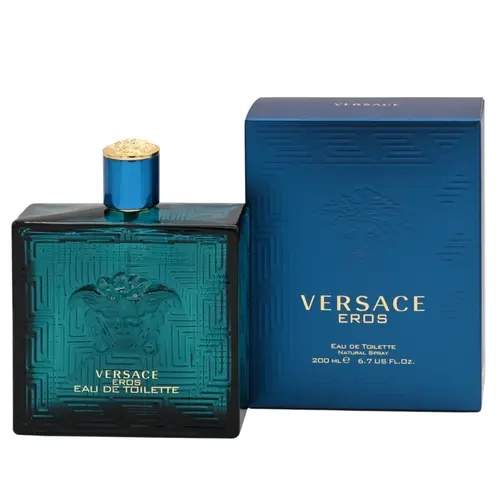 VERSACE Eros Men's Cologne Eau de Toilette Spray for Men - Bold Woody Fragrance with Peppermint & Cedarwood Notes, Warm Vanilla Base, 6.7 fl oz, Ideal for Nightlife Wear, Great for Boyfriend Gifts & Anniversary Gifts for Him