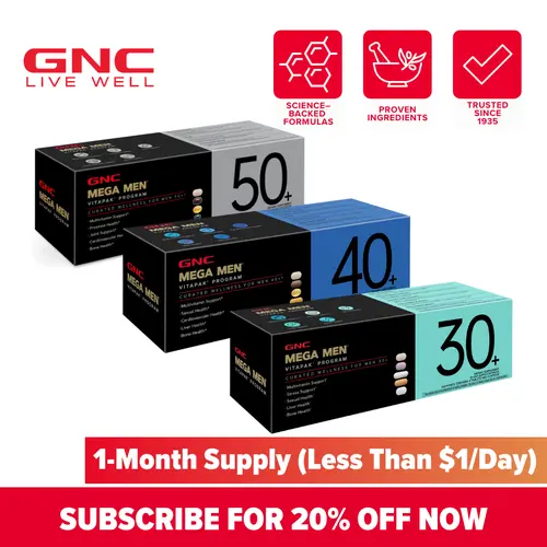 GNC Age-Based Vitapaks Program for Men - 30+/40+/50+ Daily Packs for Overall Wellness with Multivitamin, Stress Support, Beautiful Skin, Bone Health & Omega-3s, Fitness
