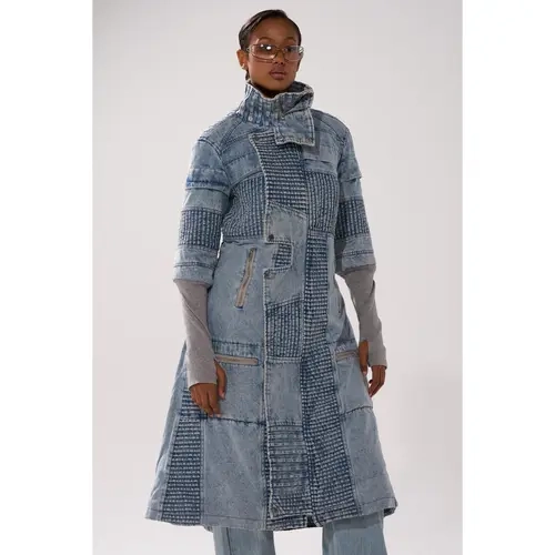 VORTEX DENIM TRENCH COAT IN BLUE