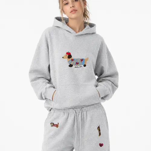Aelfric Eden Women's Cute Embroidered Puppy Cotton Crop Sweatpants - Stretchy Sporty Comfy Fabric, Baggy Wide-Leg Casual Y2K Streetwear Bottoms for Back-to-School Outfits