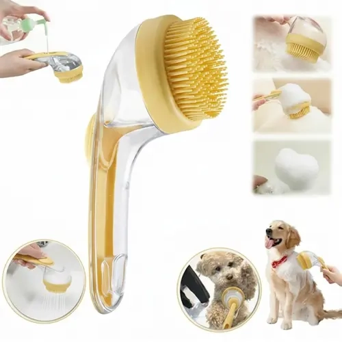2026 New 2-in-1 Silicone Pet Bath & Grooming Deshedding Brush with Built-in Soap Dispenser (8in×3in×4in), Shampoo Grooming Supplies for Dogs & Cats, Gentle Massage Tool for Deep Cleanse
