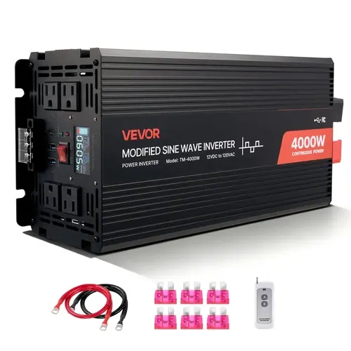 【toolupgrade】VEVOR 4000W Max Power Inverter, 12V DC to 120V AC Modified Sine Wave, LCD Display, Remote Control, Smart Cooling Fan, Aluminum Alloy Solar Car Charger Converter, Multi-Port Charge (2 USB, 4 AC, Type-C), Outdoor Ready Father's Day Gift for RV