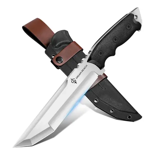 Dream Reach Full Tang Fixed Blade Outdoor Camping Knife with Natural Wave Handle - Kydex Sheath Shields Blade from Bumps, 3 Sturdy Rivets, Secure Grip, Abrasion Resistant, Lightweight, Camping Accessories, Adults' Outdoor Gear