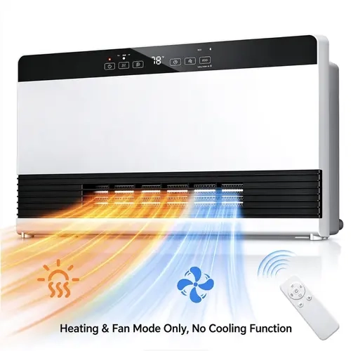 Electactic 1500W Power Wall Mounted Electric Indoor Heater, 120V~60Hz, 2 Heat Settings (750W/1500W), Remote Control, LED Display, 50℉–95℉ Thermostat, 24H/Weekly Timer, Window Open Detection, IP22 Waterproof, Touch Panel