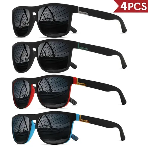 Men's Retro Square Polarized Sunglasses (4pcs-2 Pack) - Male One Size Fashion Eyewear, Lightweight Durable Injection-Molded Polycarbonate Anti-Glare Frames, UV400 Lenses, Resin Acetate Glasses for Driving, Cycling, Modern Toughness Outdoor Use