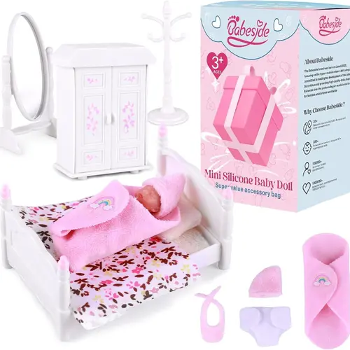 BABESIDE 3-inch Lifelike Newborn Silicone Baby Dolls - Full Silicone Miniatures with Closet, Birthday Card, Playset Accessories, Bed & Gift Box, Toys for 3-4 Years Old Girls (Ideal for Collecting) #familyfun