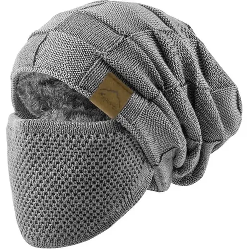Unisex 2-Piece Knit Hats & Wearable Mask Party Hats Accessories Set - 1 Size for Adults, Cozy Breathable Lightweight Winter Headwear, Full Ear/Neck/Cheek Coverage, Outdoor Essential 2-Pieces Covers Head and Face