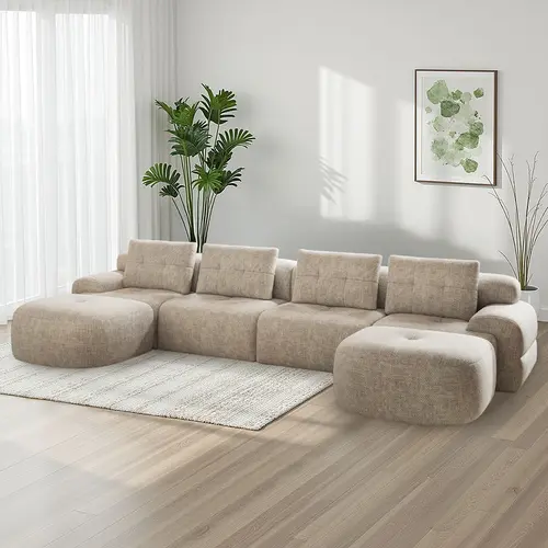 [DealsForYouDays - 3 PKGS] 145'' U-Shaped Modular Sectional Boneless Sofa Couch Full-Foam Structure Compression Packaging Woven Texture Upholstery Oversized Modern Living Room Couch, Gifts for the Whole Family: Husband&Wife, Mom & Dad