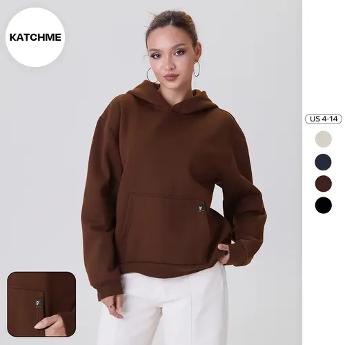 KatchMe Women's Versatile Solid Color Kangaroo Pocket Long Sleeve Soft Hoodie, Fall & Winter Cozy Hoodies for Daily Wear, Lady Comfort Outfit (2)