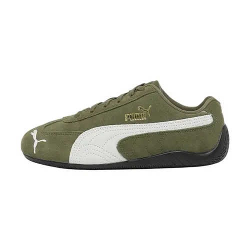 Puma Youth Grade School Speedcat OG Leather Sports Footwear - Low-Profile Retro Motorsport Style, Army Green/White, Rubber Sole, Closed-Toe, Leather Upper Feels Premium Casual Walking Shoes