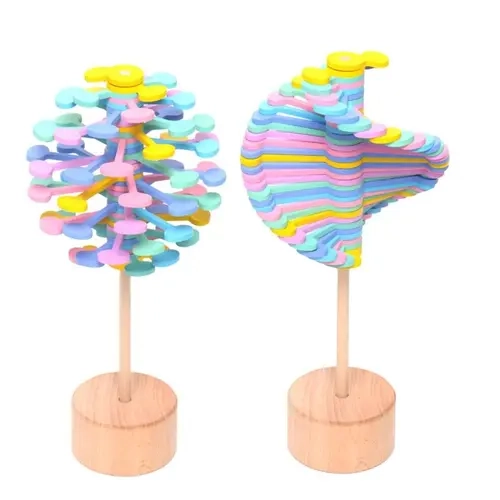 Wooden Fibonacci Spiral Rotating Deformation Toy - Single Durable Stress Relief Toy, Sensory Fidget Sculpture for Kids, Decompression Puzzle Gift for Birthday & Christmas, Quality Wooden Construction