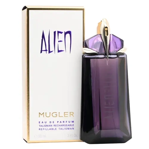 MUGLER Alien Women's Floral Scented Fragrance Eau de Parfum Spray - 3.0 fl oz Refillable Bottle, Minimalist Signature Scent, Bold Hit, Jasmine Notes, Amber Base, Cashmeran Wood Notes, Long-Lasting, Elegant, Single Item, 3-3.9 fl oz Range