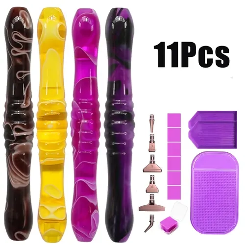 Diamond Painting Pen Set, Resin Pen & 6 Metal Thread Tips, Clay & Tray, Non-Slip Pad, Multifunctional DIY Nail Art Craft Sewing Tool Kit, Diamond Painting Kits, Diamond Art Tools, DIY Craft Supplies