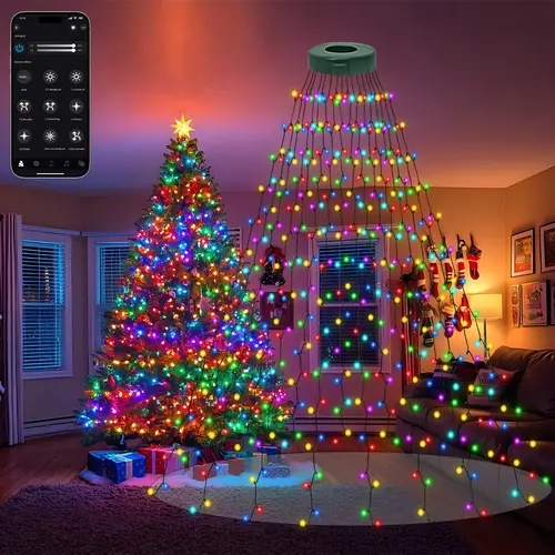 Smart Christmas Tree Topper LED Light Up Waterfall Decor, 400 LED Sparkle APP-Controlled 6.56FT x 16 Lines, Indoor/Outdoor Holiday Decor, Lighted Holiday Displays, Party Decoration Supplies