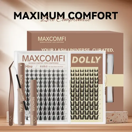 MaxComfi Lash Cluster Kit - 0.05mm Comfortable & Stylish Anime Bunny Style Cartoon Eyelashes, DOLLY/Mira Waterproof Adhesive, Super Soft Thin Band, Long-Lasting, Easy-to-Apply Beginner-Friendly DIY for Makeup Transformation