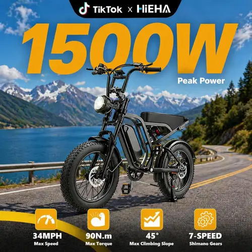 【Hieha】2026｜1500W Electric Bike for Adults ,lFullSuspensionTop Speed 30+MPHRange 40+ Miles | 48V 15AhRemovableBatterylLED Headlights 20-InchAll-Terrain Fat Tires lUL2849Certified ebike