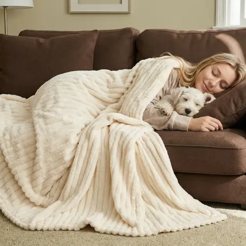 Raybee Soft Fluffy 3D Stripe Style Cloud-Soft Fleece Throw Blanket for Adults - Cooling Warm, Wrinkle-Free, Machine Washable, Compact, Couch/Bed Use, AC Chill Relief